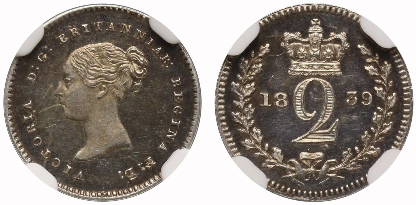 Victoria 1839 silver proof Twopence PF Details