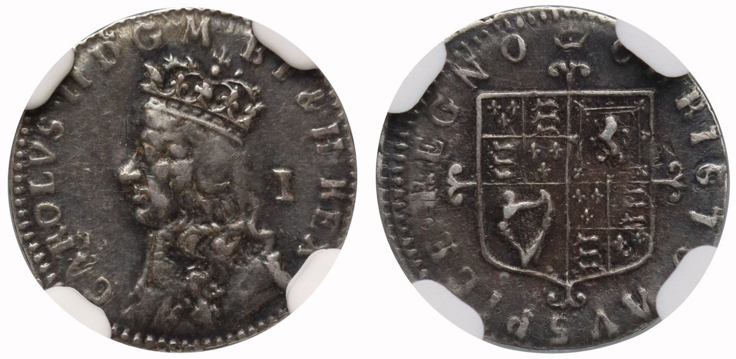 Charles II silver Penny, undated first milled issue, AU50