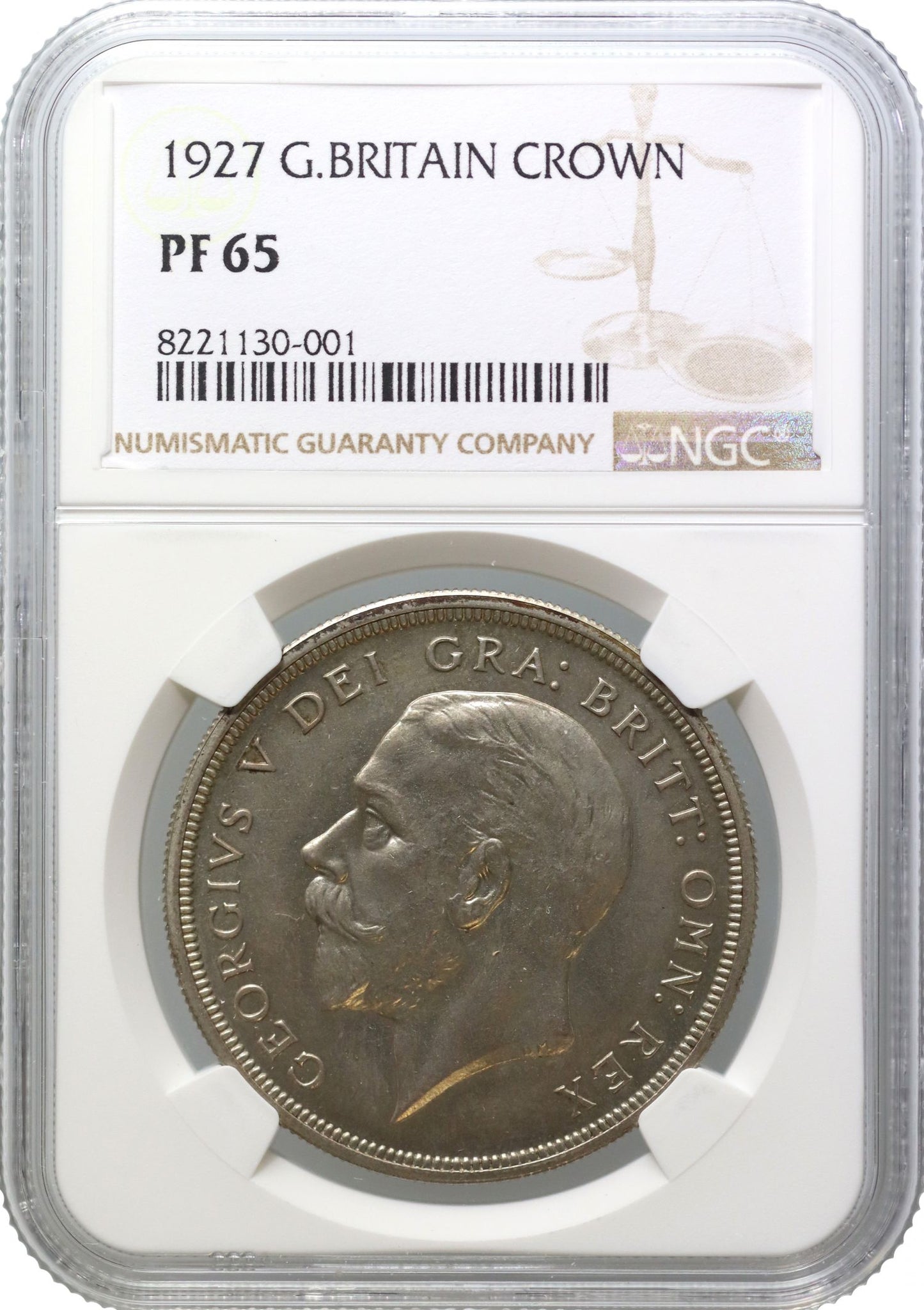 George V 1927 proof 'Wreath' Crown PF65