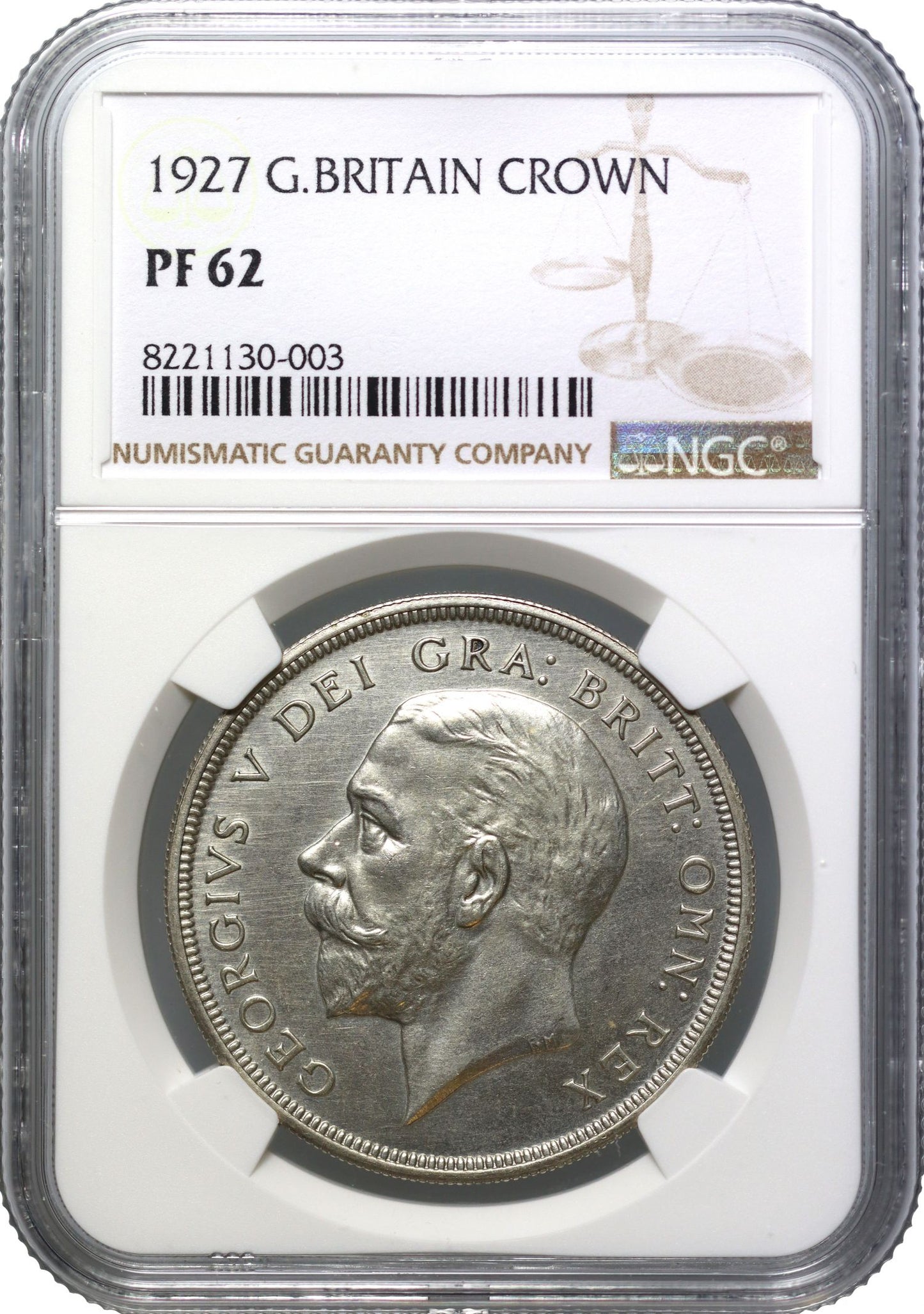 George V 1927 proof 'Wreath' Crown NGC PF62