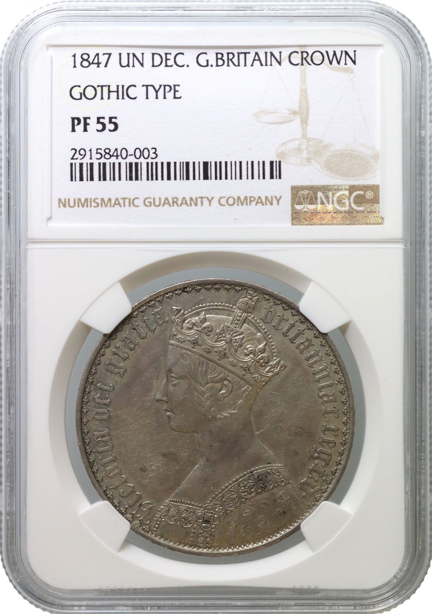 Victoria 1847 Gothic Crown, lettered edge, PF55