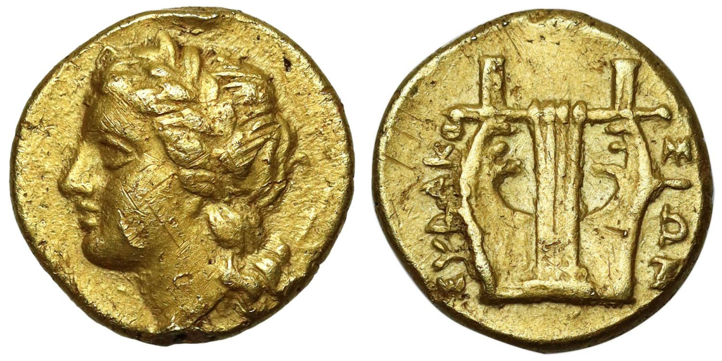 Sicily, Syracuse, time of Agathokles, Electrum Quarter Stater, c. 310-304 BC.