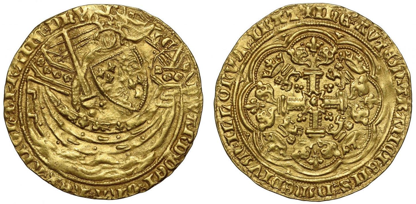 Edward III Noble, 4th coinage, MS62, Pre-Treaty Series G, sub-series d