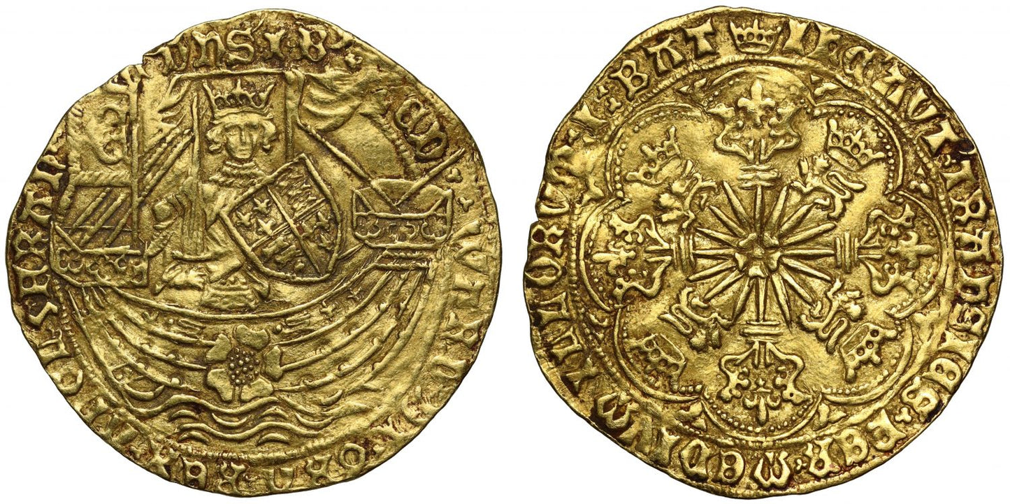 Edward IV gold Ryal, Light Coinage, initial mark crown, TRANSIES error spelling