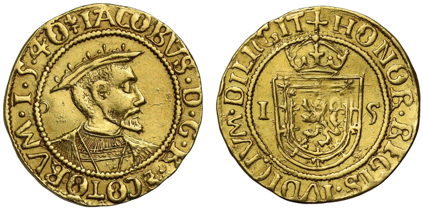 Scotland, James V 1540 gold Two Thirds Bonnet Piece of Two Merks