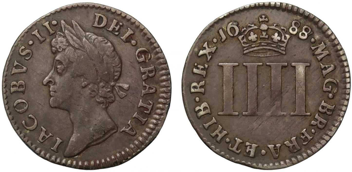 James II 1688 silver Groat, 8 over 7