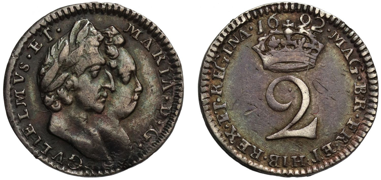 William & Mary 1692 silver Twopence, second busts, small lettering