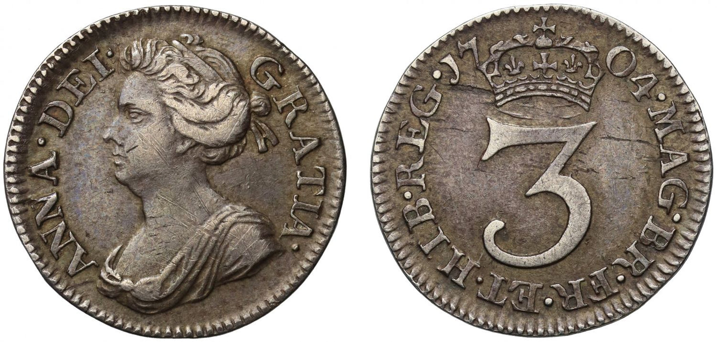 Anne 1704 silver Threepence