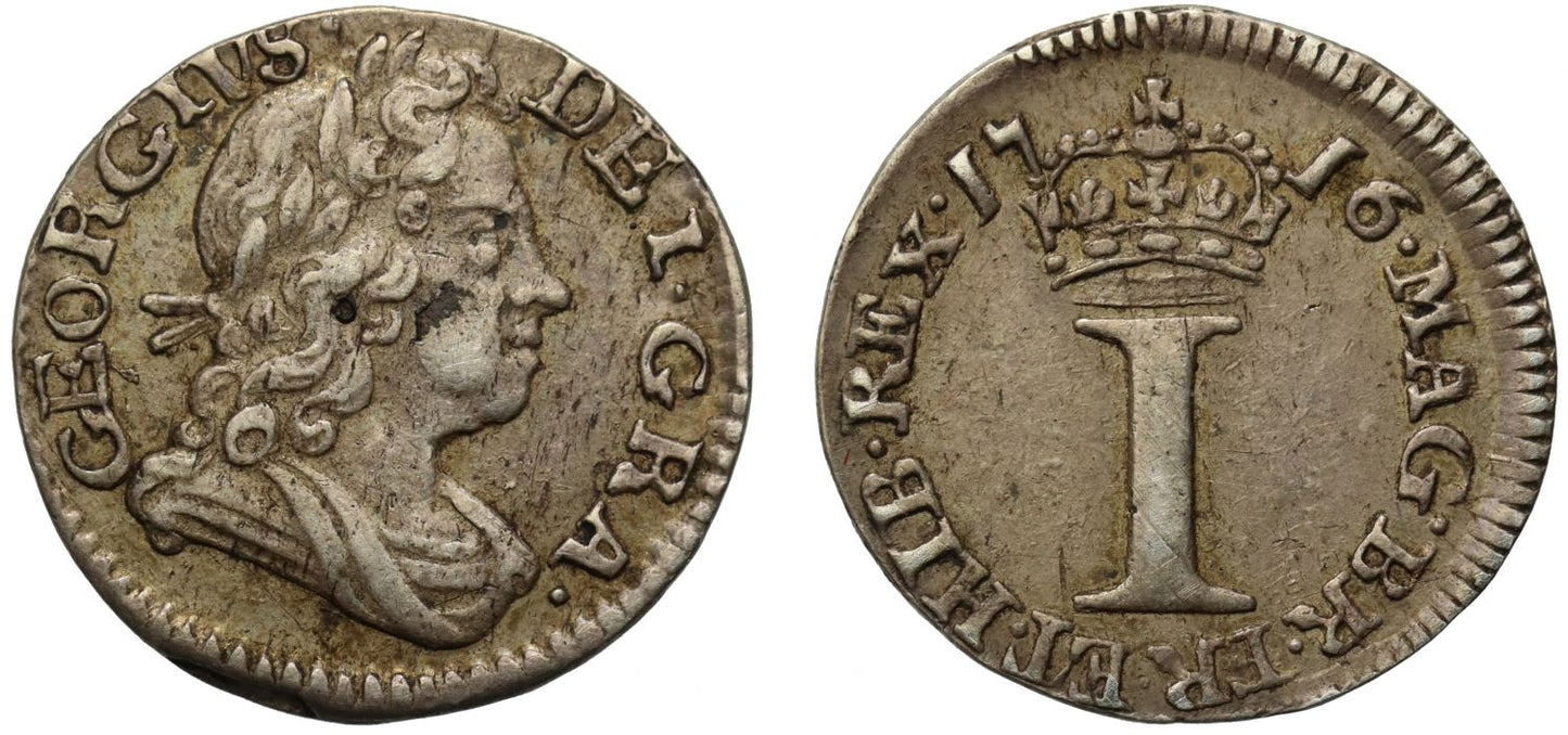 George I 1716 silver Penny, stop after date