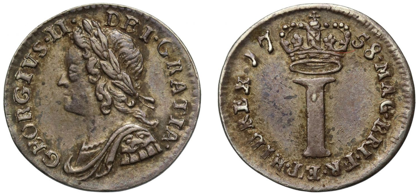 George II 1758 silver Penny, young head