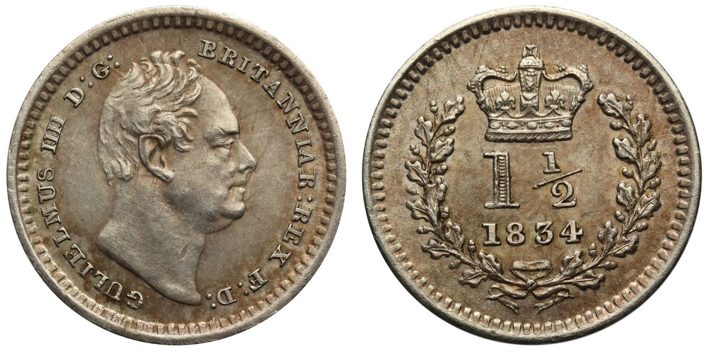 William IV 1834 silver Three-Halfpence