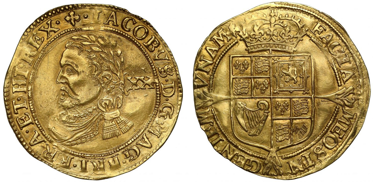 James I Laurel, 3rd coinage, 5th bust, plate coin Coins of England, 5 known, ex Lockett, Norweb, Clarendon and Cope