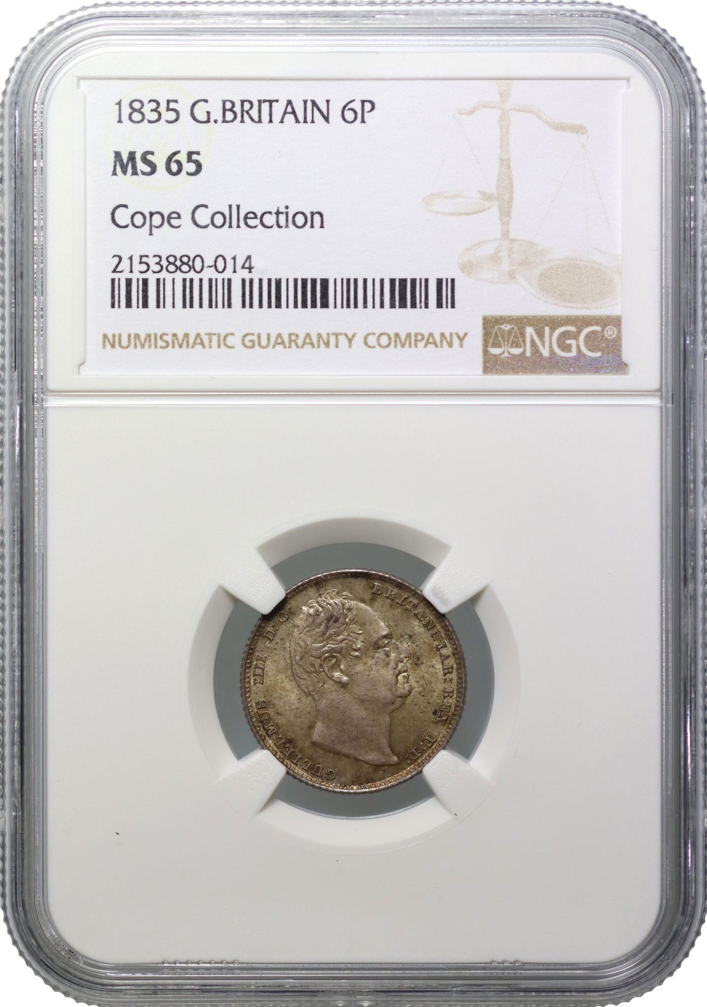 William IV 1835 Sixpence, bare head, high grade MS65