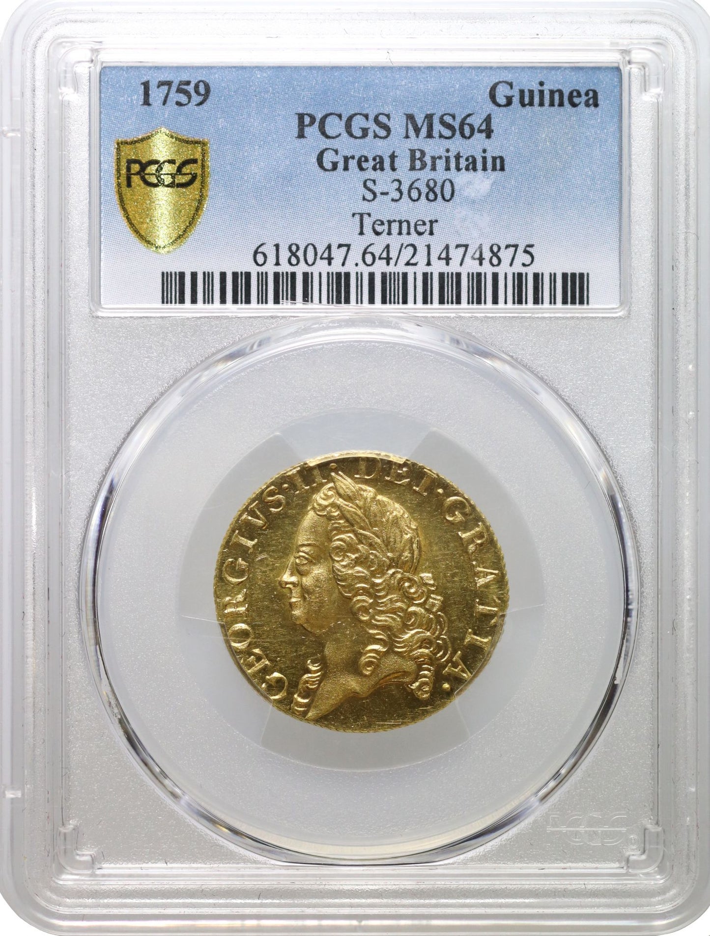 George II 1759 Guinea, old bust, MS64, ex Terner