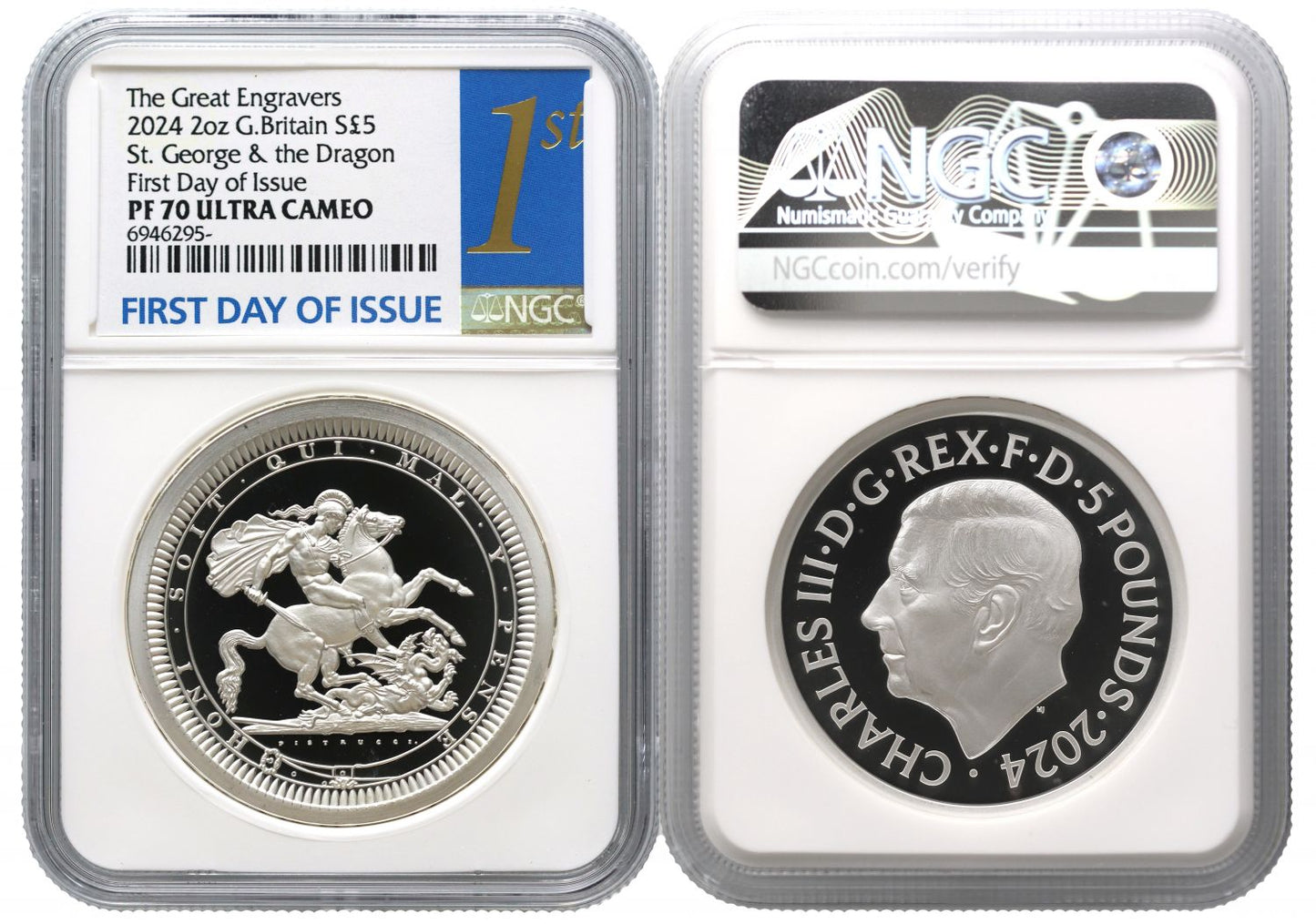 * Charles III 2024 PF70 FDI silver 2oz Pistrucci St George