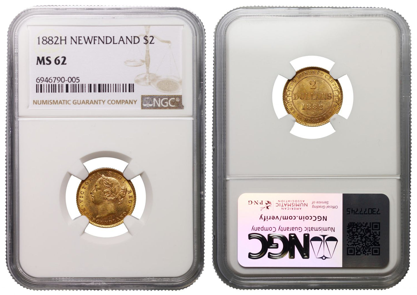 Newfoundland, Gold $2, 1882H, MS62