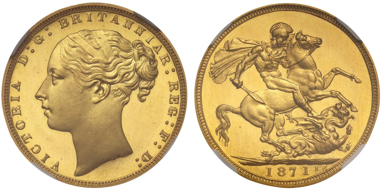 Victoria 1871 proof Sovereign, St George, plain edge, PF64 UCAM
