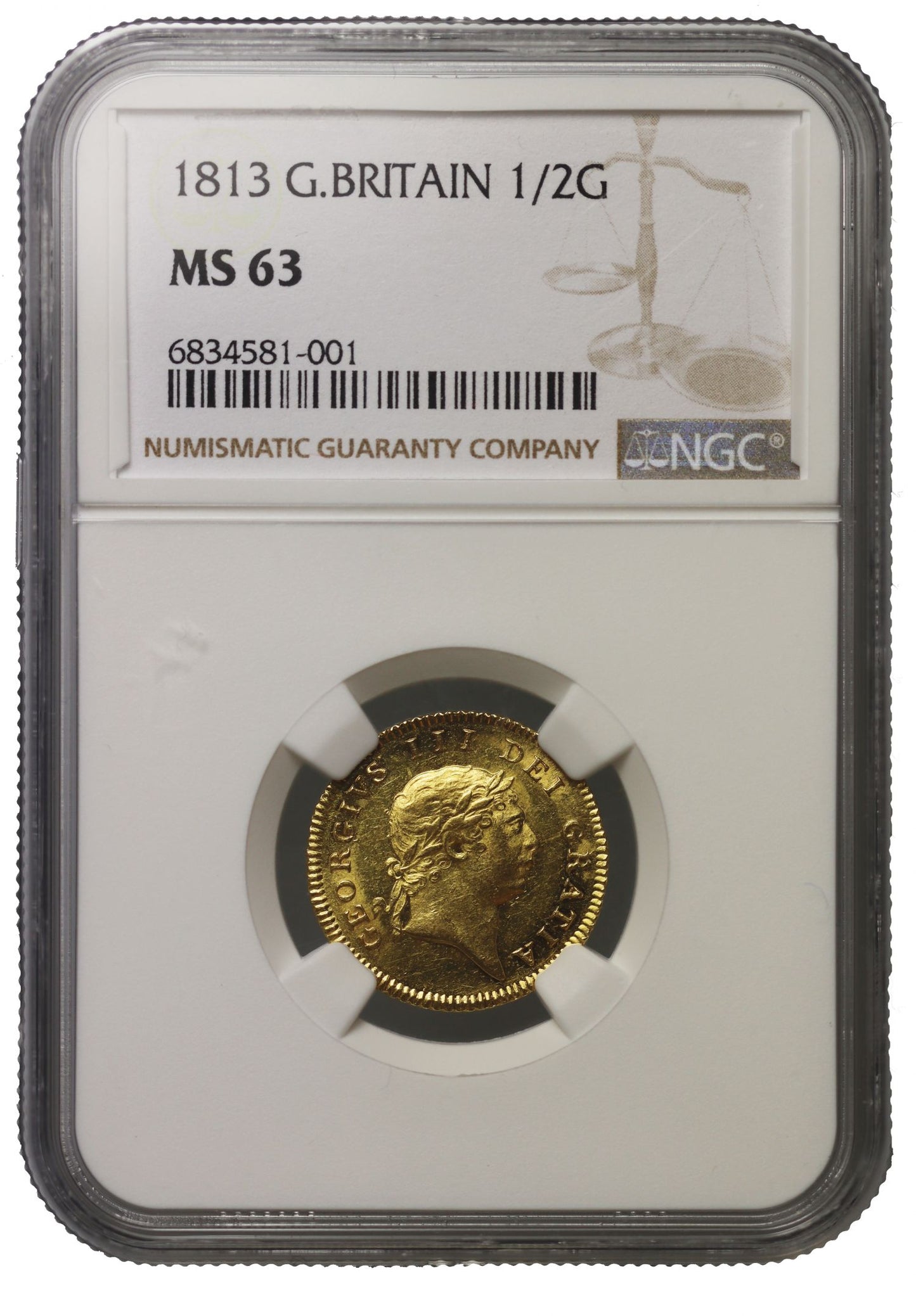 George III 1813 Half-Guinea MS63, final date for denomination
