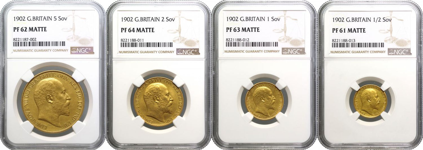 Edward VII 1902 matte proof 13-coin Set, gold slabbed PF61-PF64