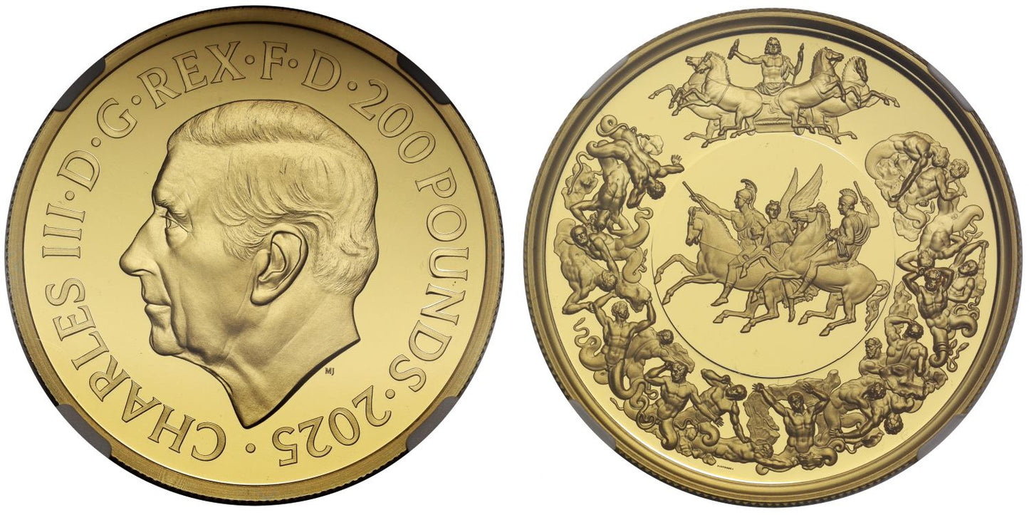 * Charles III 2025 PF70 UC FDI gold 2oz Waterloo Victory