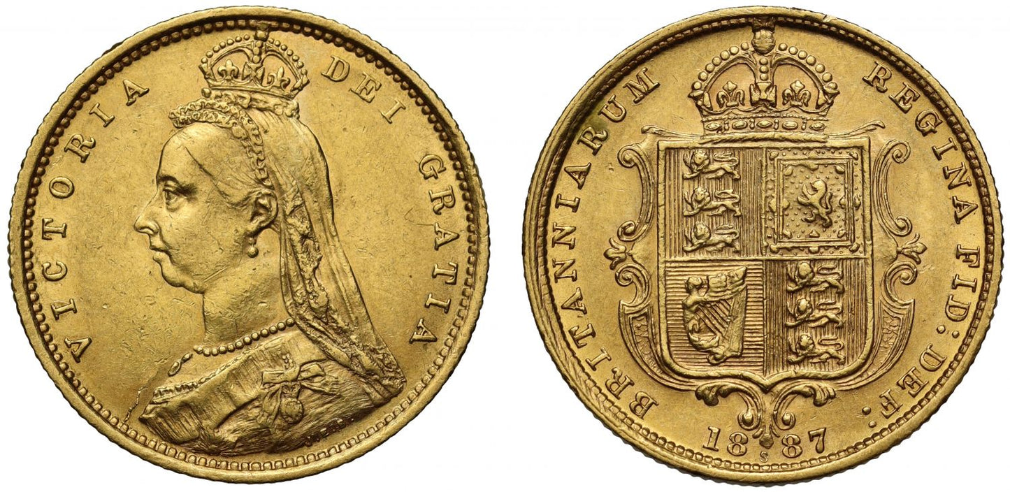 Victoria 1887 Half-Sovereign Jubilee head, Sydney mint, DISH S504, hooked JEB