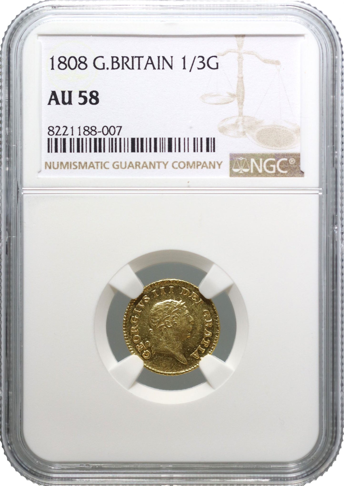 George III 1808 Third-Guinea, third type, NGC AU58