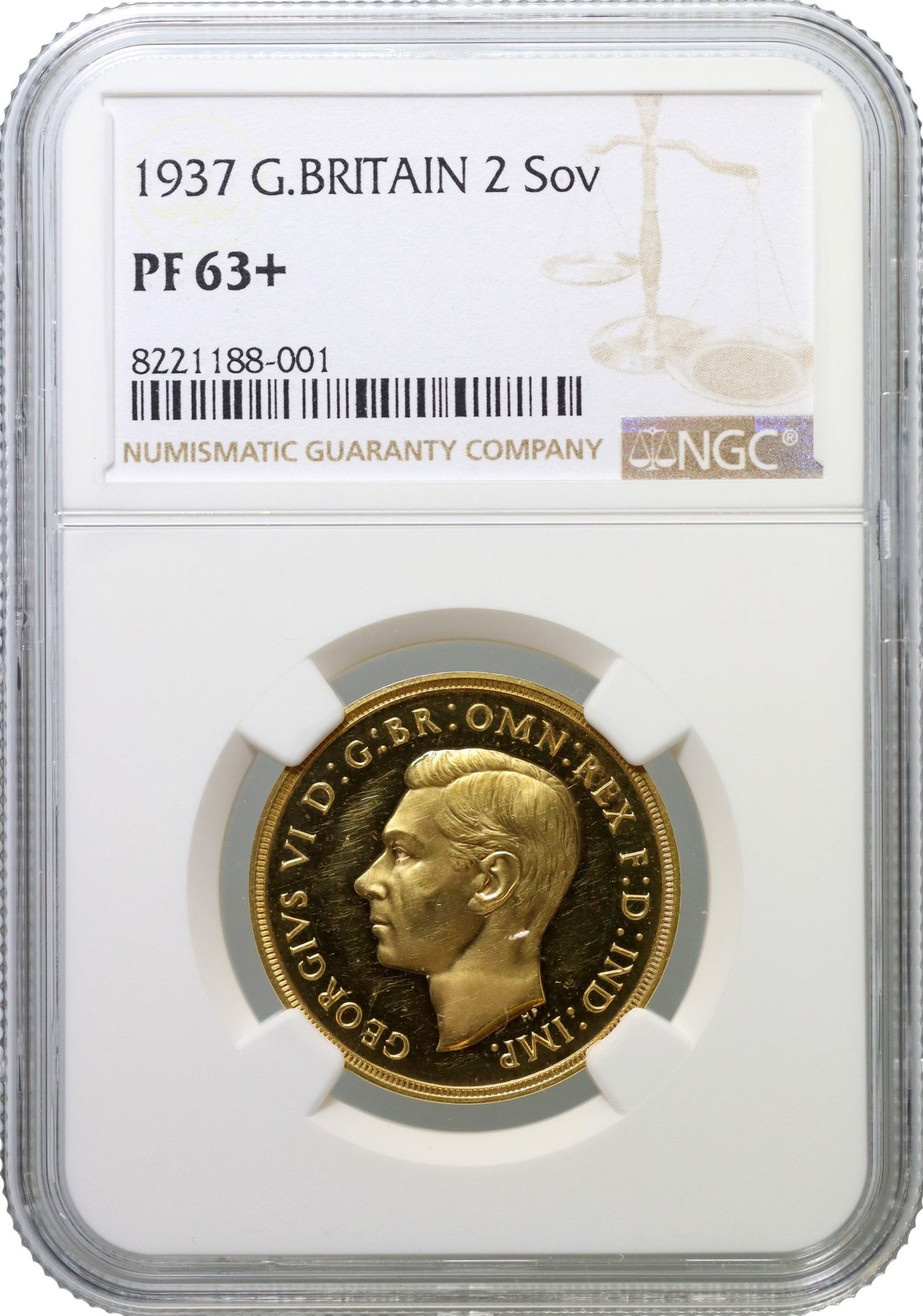 George VI 1937 proof Two-Pounds Coronation issue, NGC PF63+