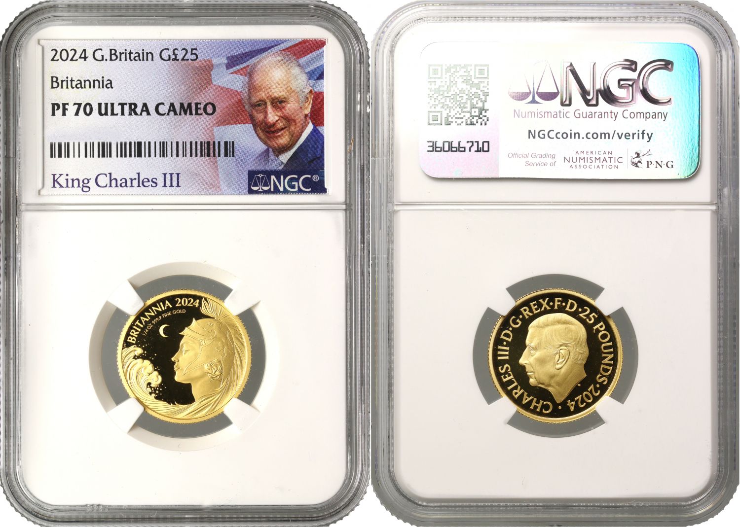 * Charles III 2024 gold PF70 UC 1/4oz Britannia