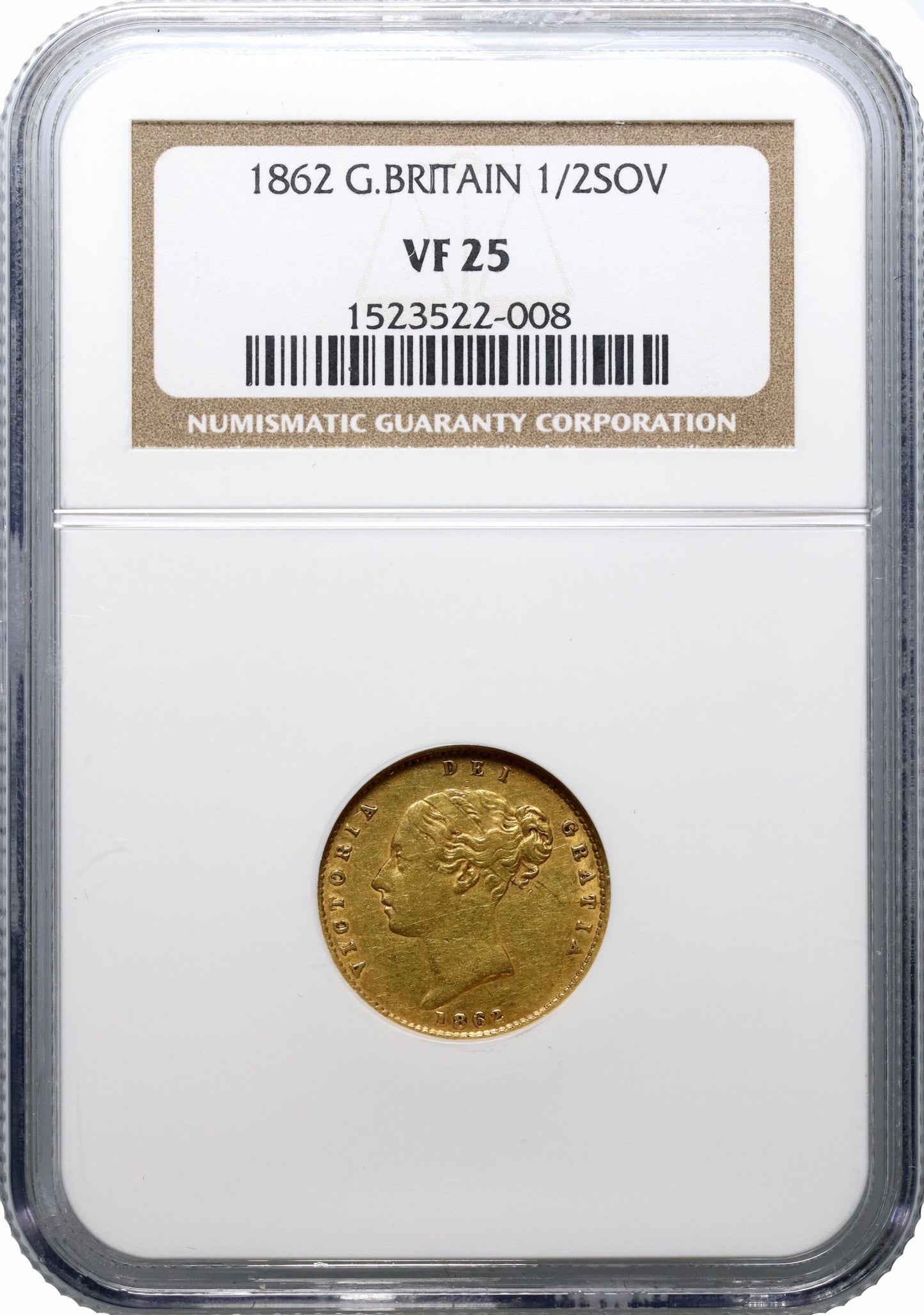 Victoria 1862 Half-Sovereign, key date rarity NGC VF25