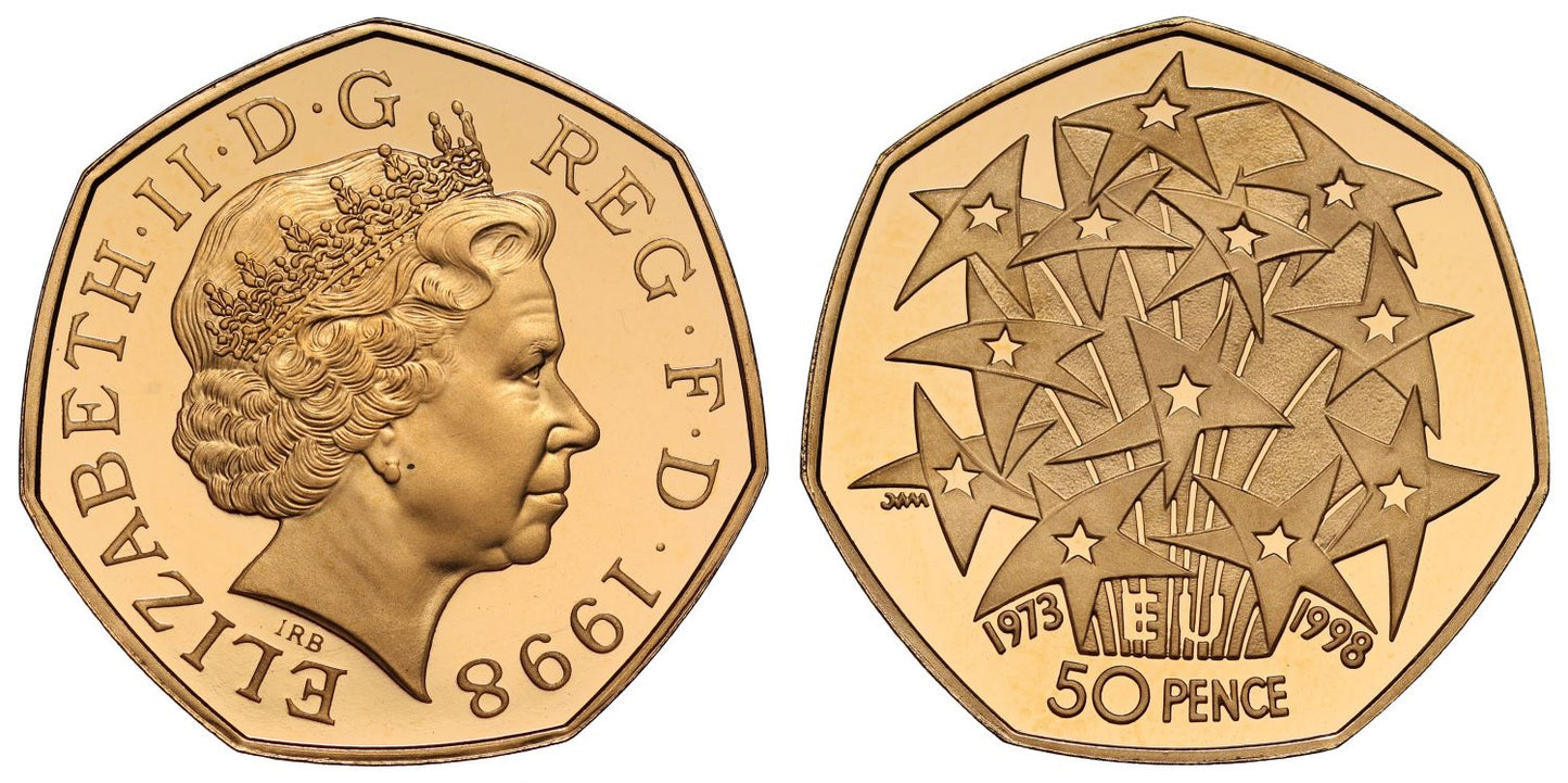 Elizabeth II 1998 gold proof 50p EEC 25th anniversary