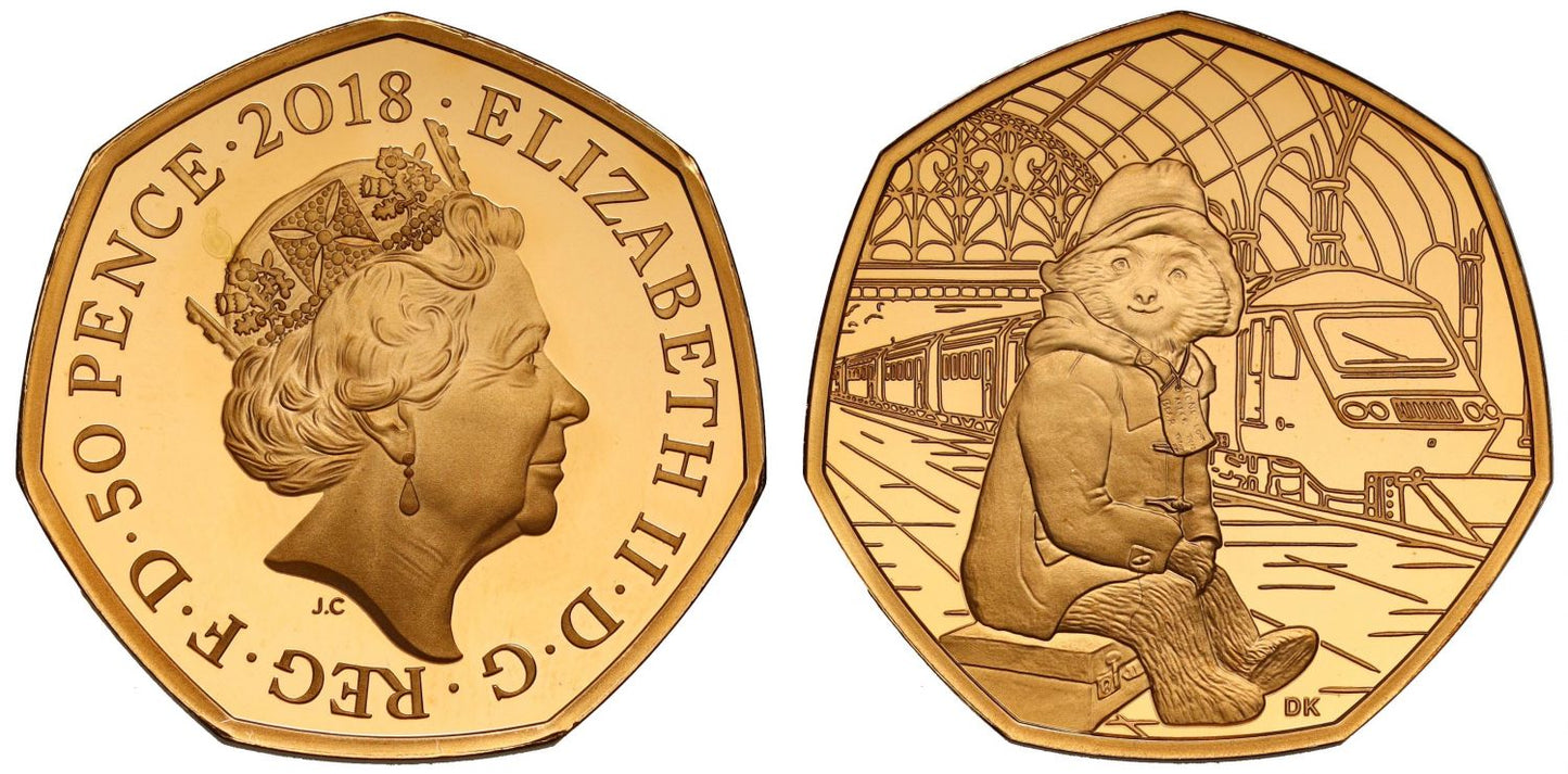 Elizabeth II 2018 gold proof 50p Paddington at the Station