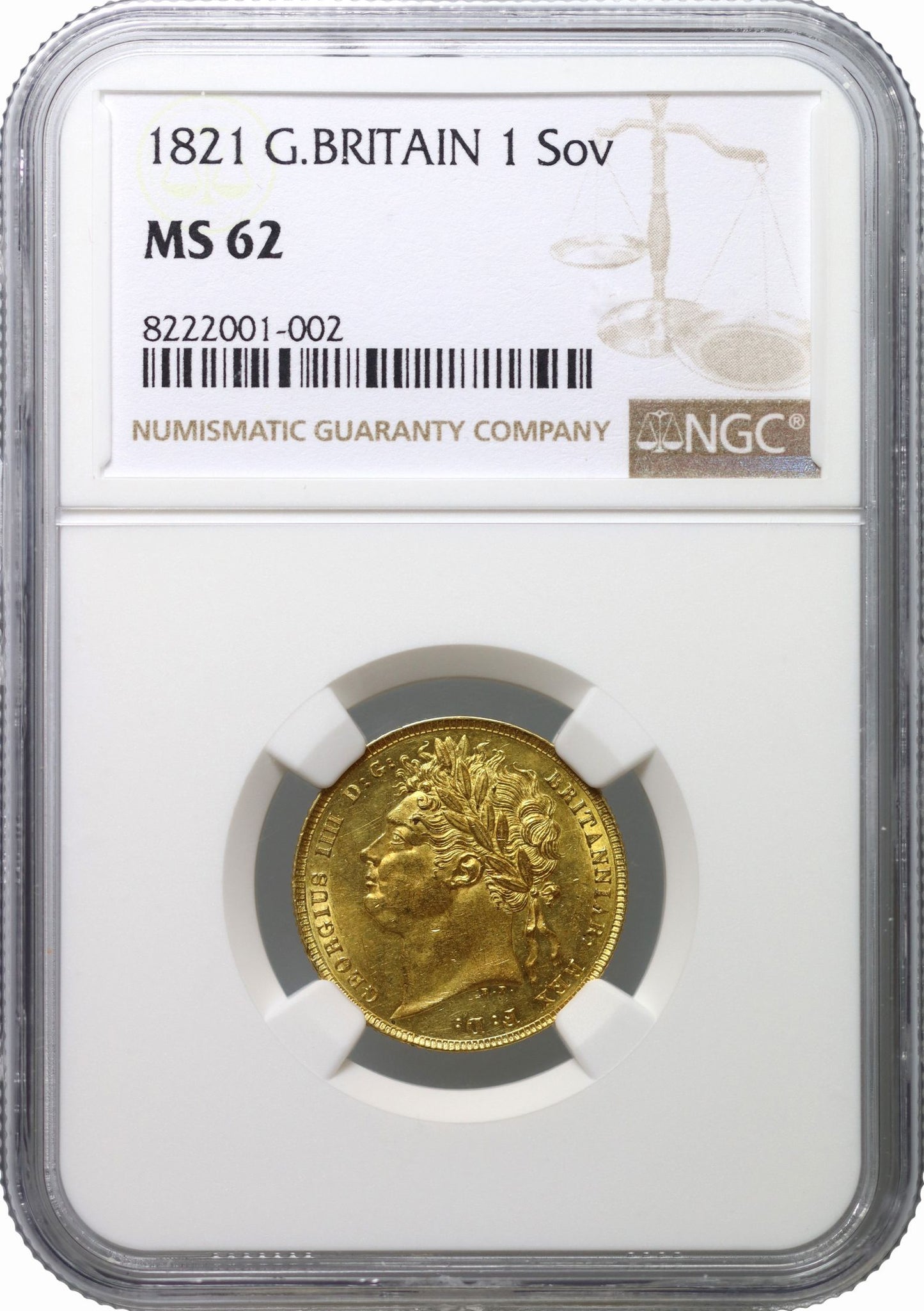 George IV 1821 Sovereign laureate head, NGC MS62