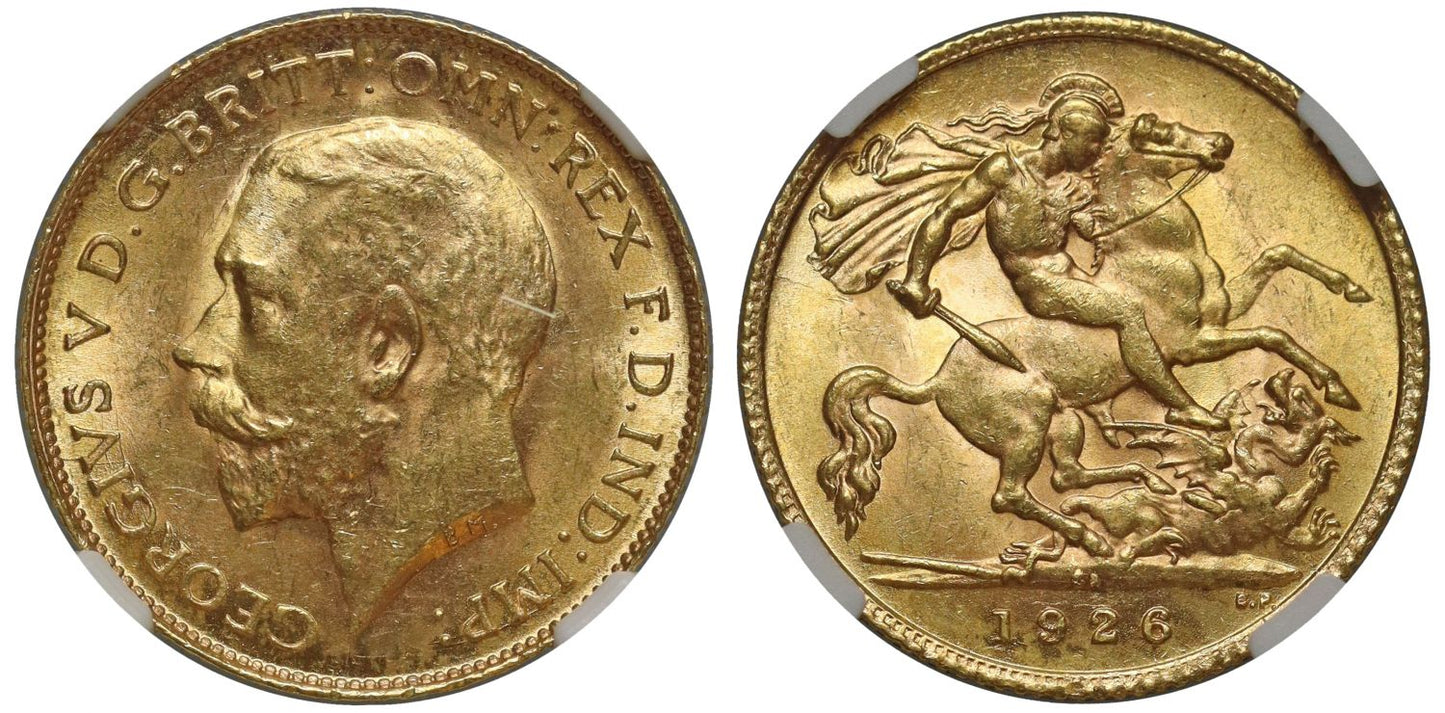 George V 1926-SA Half-Sovereign, Pretoria mint, NGC MS64