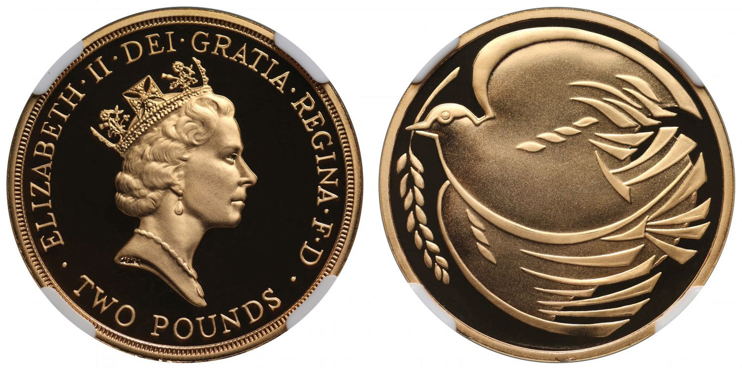 Elizabeth II 1995 PF70 UC Two-Pounds Dove, End of WWII