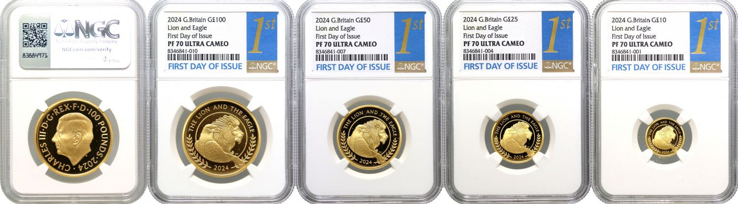 Charles III 2024 4-coin gold proof Set Lion and Eagle PF70 UC FDI