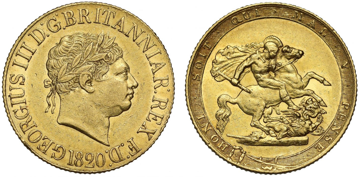 George III 1820 Sovereign, closed 2, final year for reign