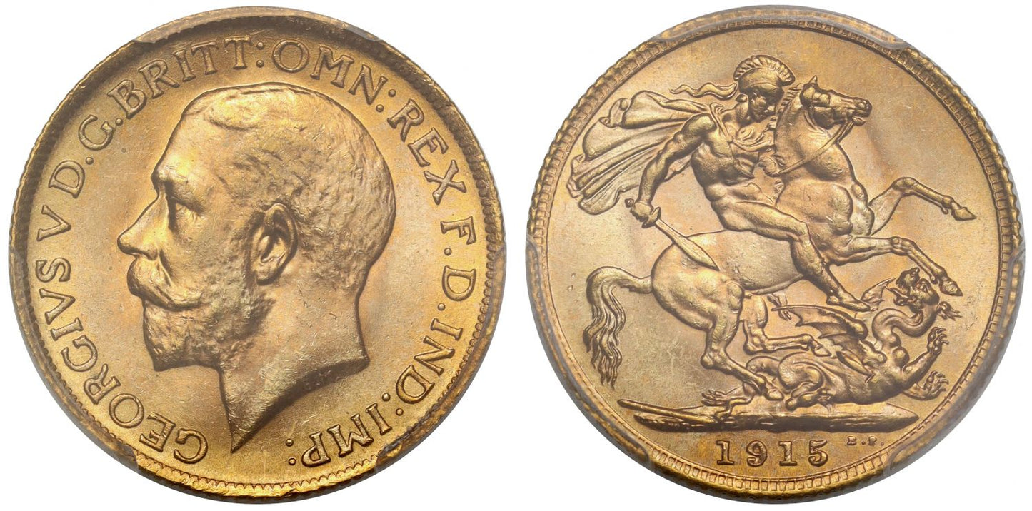 George V 1915 Sovereign, London PCGS MS64