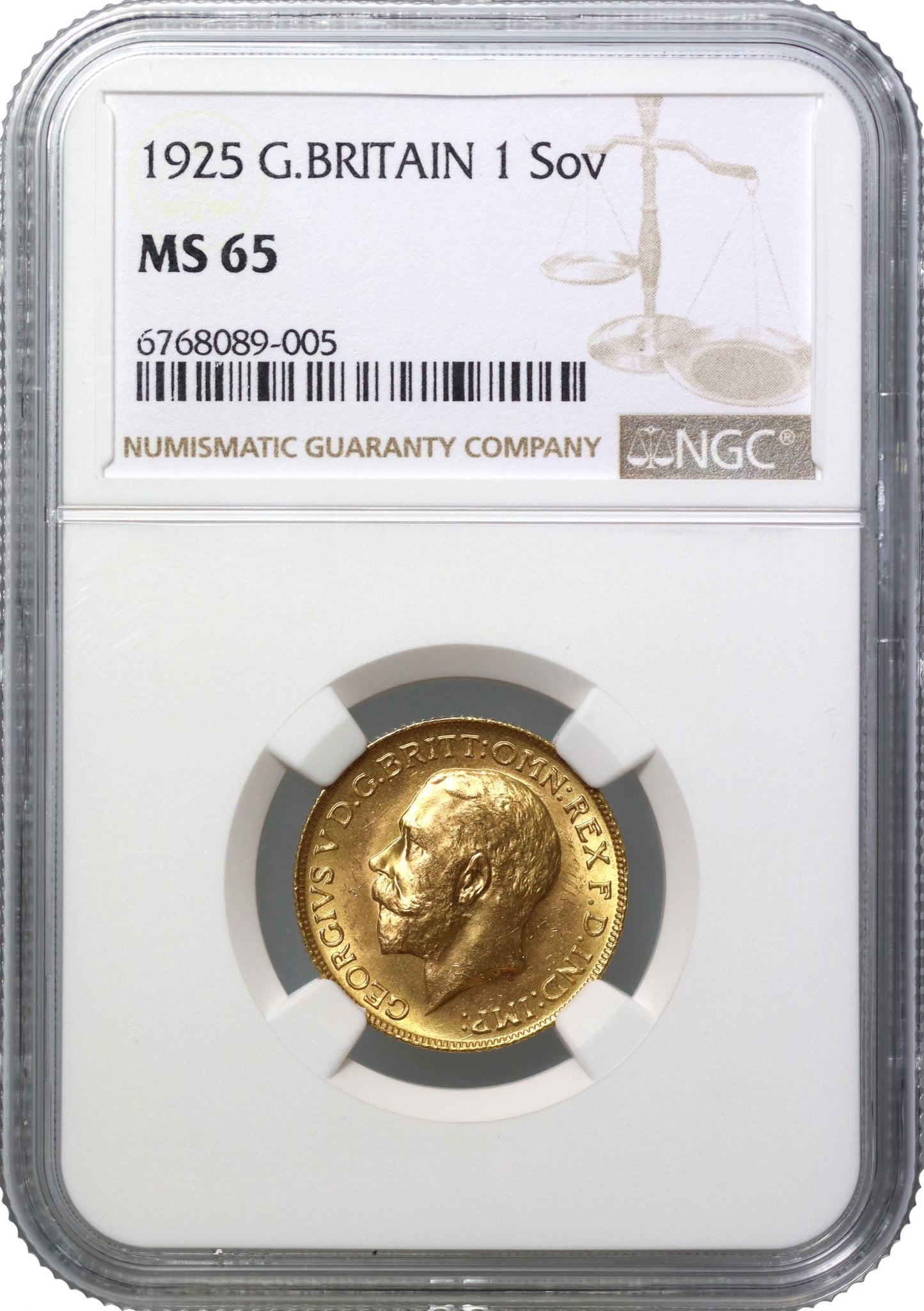 George V 1925 Sovereign, last issue from London in this reign NGC MS65