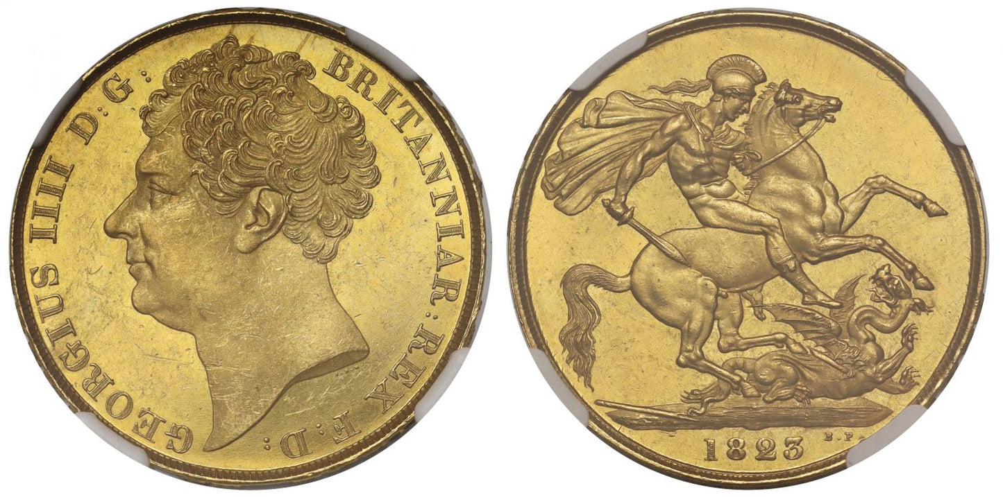 George IV 1823 Two-Pounds, NGC MS63 - one year only type, old provenance