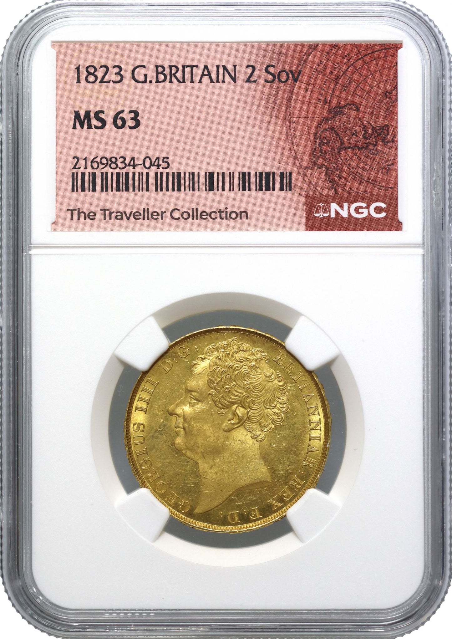 George IV 1823 Two-Pounds, NGC MS63 - one year only type, old provenance
