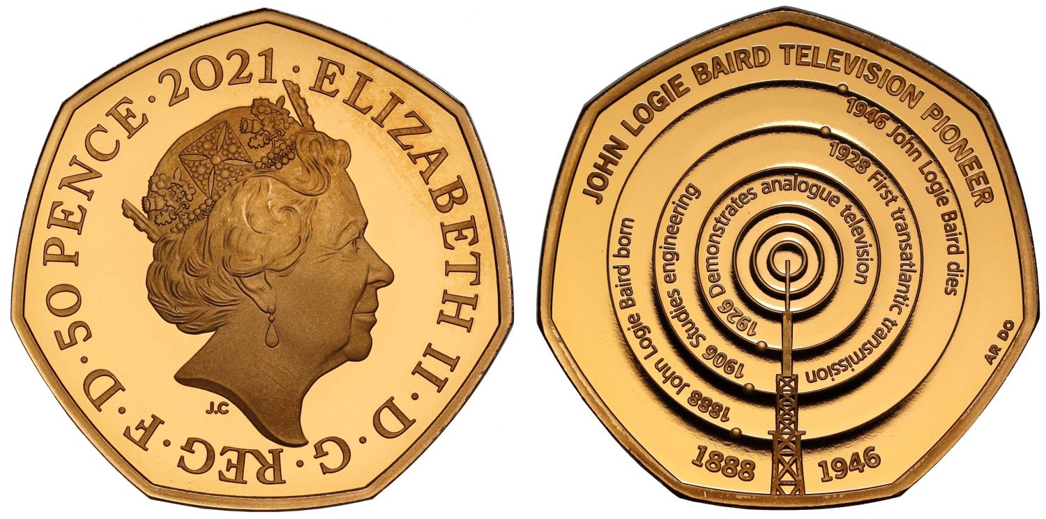 Elizabeth II 2021 gold proof 50p John Baird Elizabeth II 2021 gold proof 50p John Baird