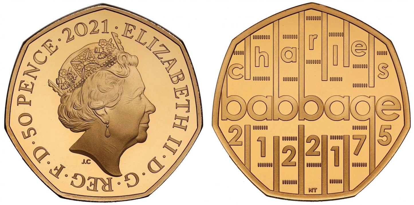 Elizabeth II 2021 gold proof 50p Charles Babbage