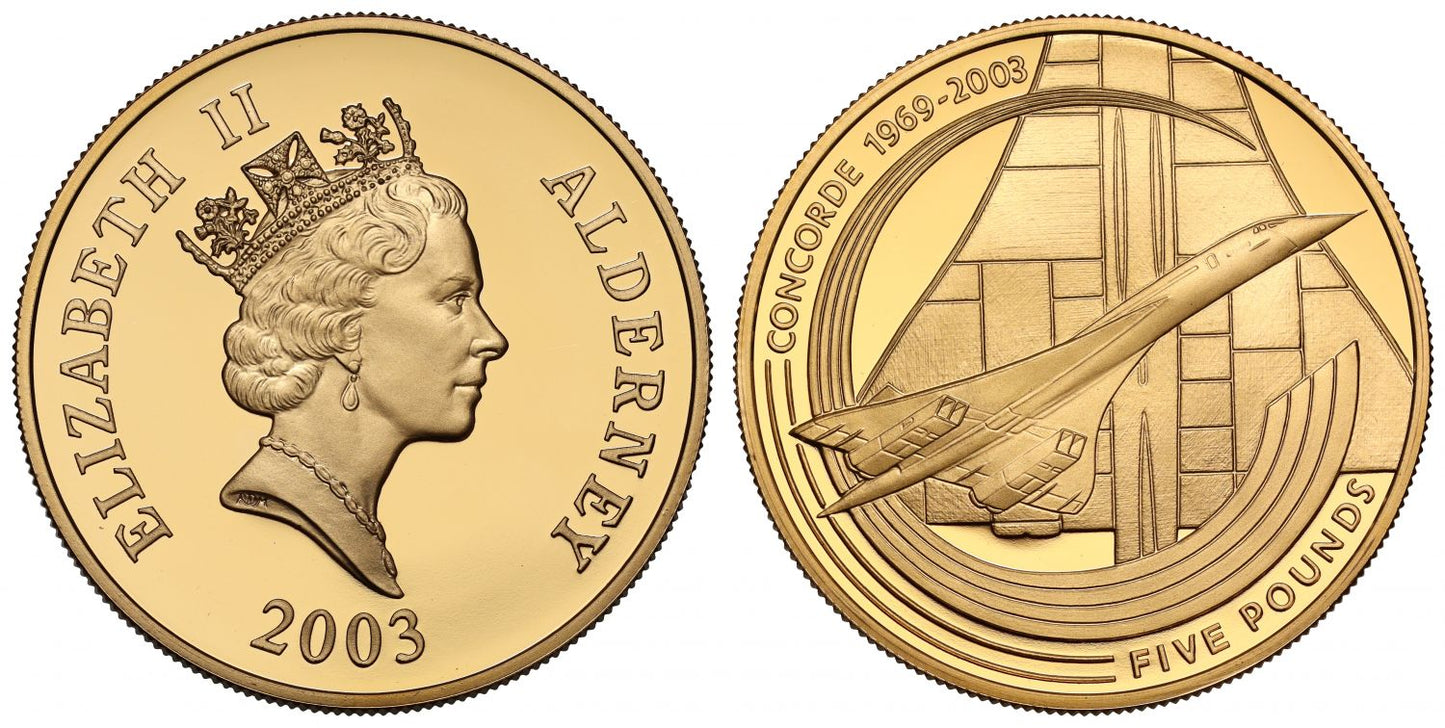 * Elizabeth II 2003 proof Five-Pounds Concorde, Alderney
