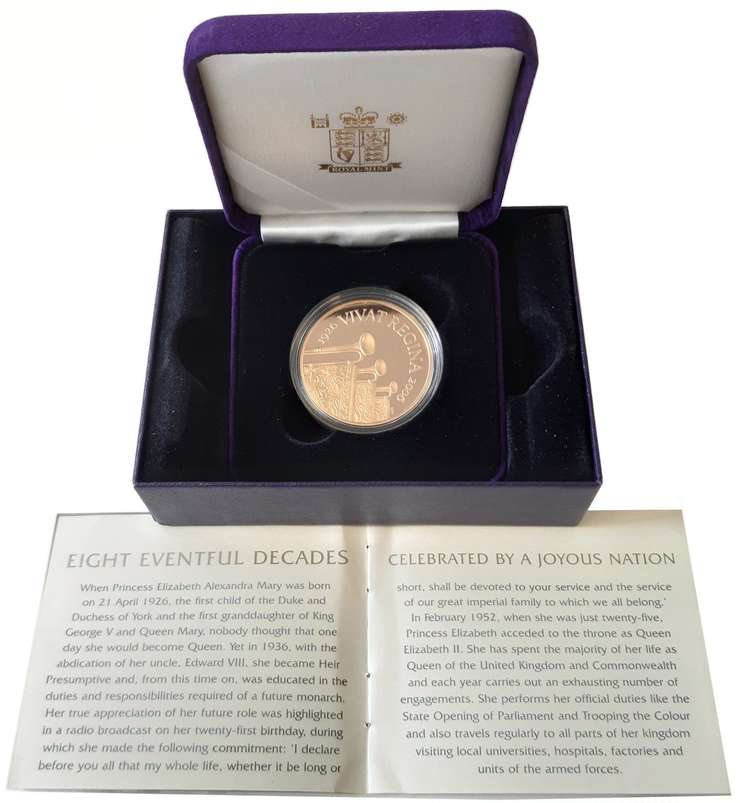 * Elizabeth II 2006 proof Five-Pounds Queens 80th Birthday