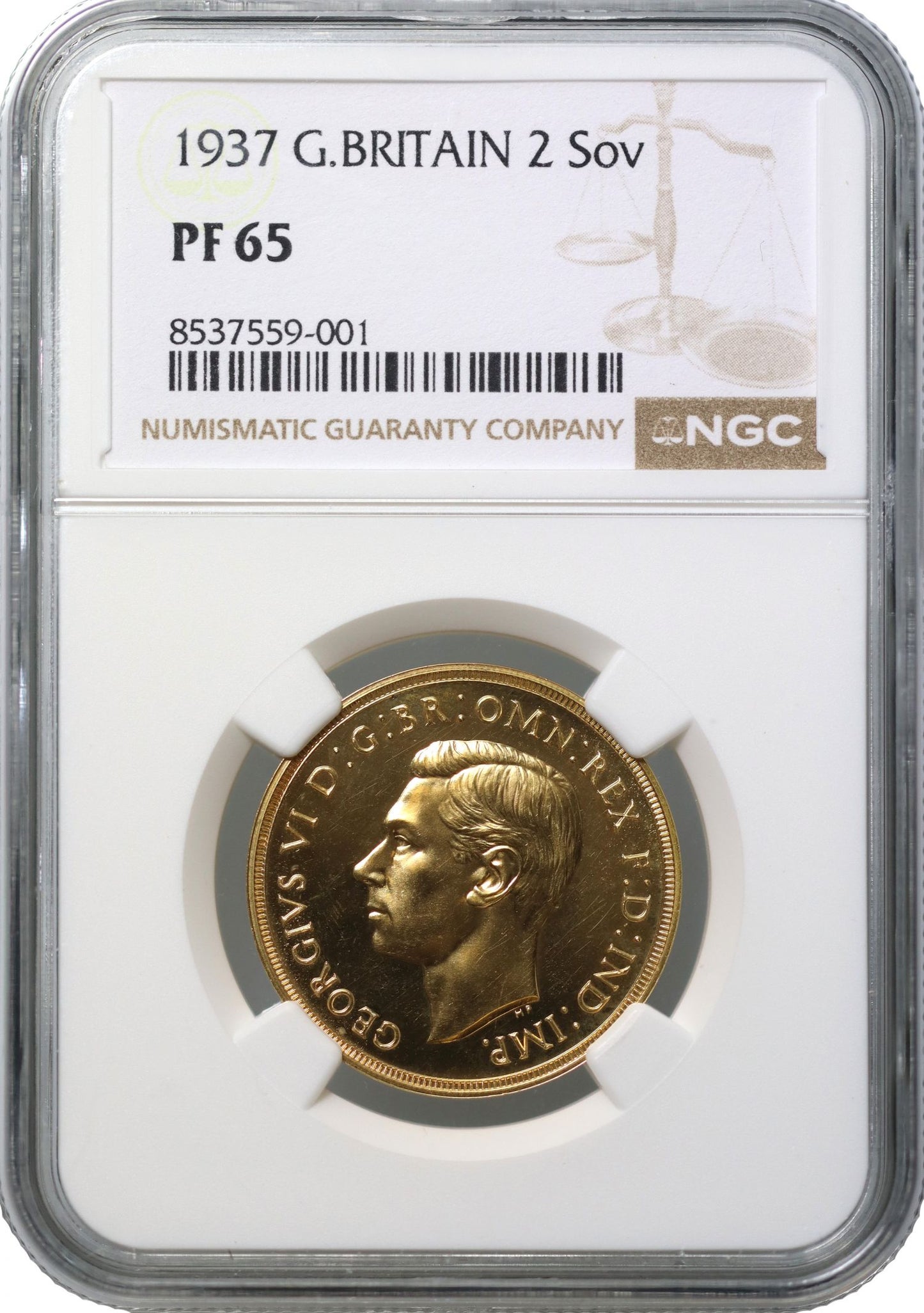 George VI 1937 proof Two-Pounds, Coronation issue, 5,501 struck PF65