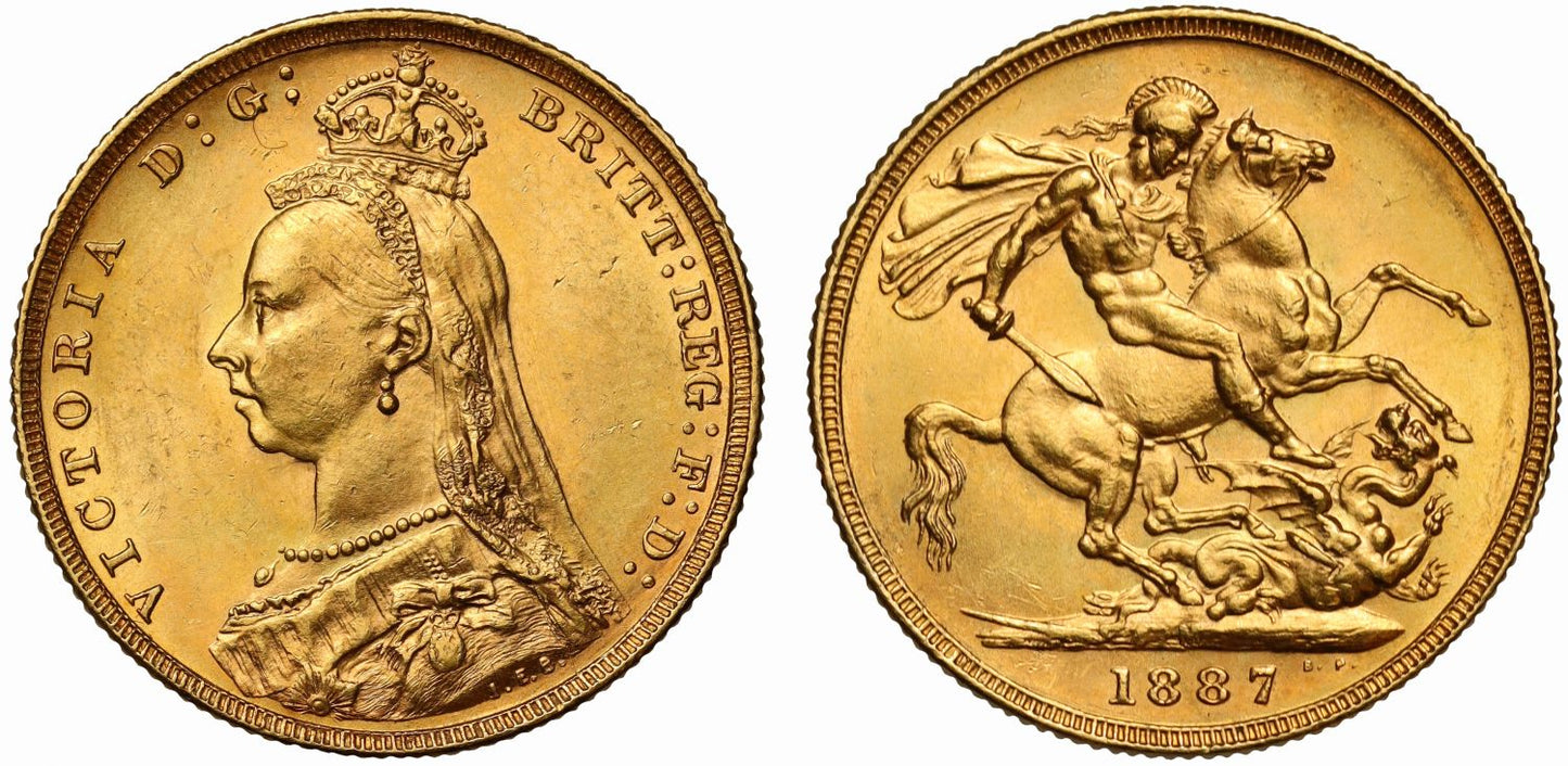 Victoria 1887-M Sovereign, Melbourne, 2nd legend, angled J, DISH M8, ex Thorburn