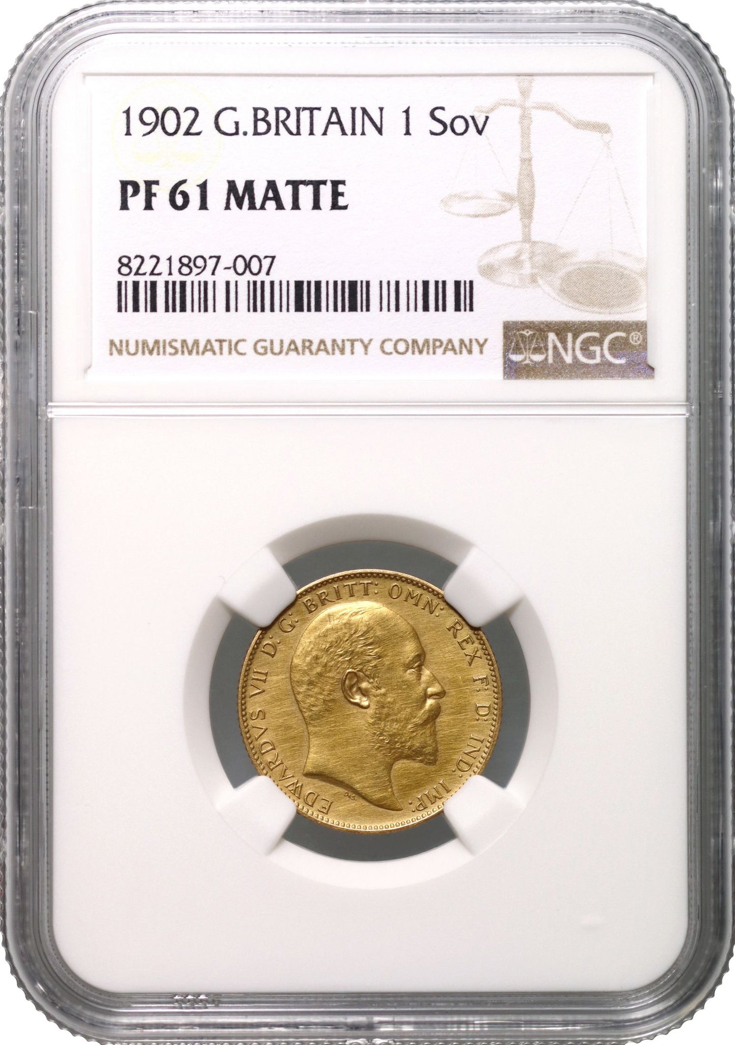 Edward VII 1902 matte proof Sovereign, PF61 MATTE, Coronation issue