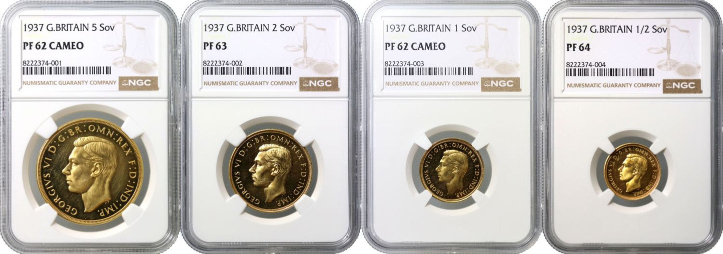 George VI 1937 4-coin proof Set NGC graded PF62-PF64 with box