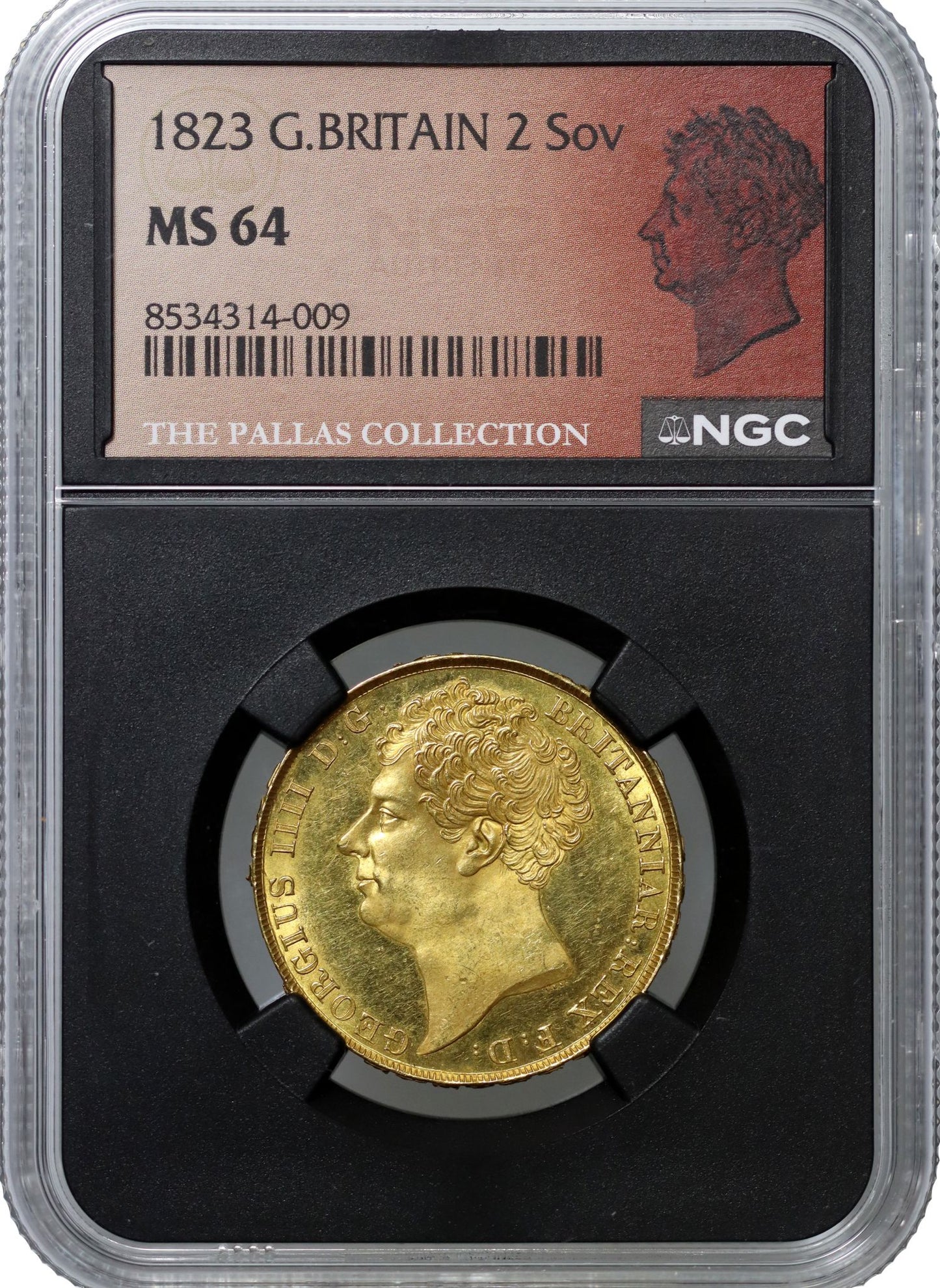 George IV 1823 Two-Pounds, bare head, NGC MS64, first currency issue of £2