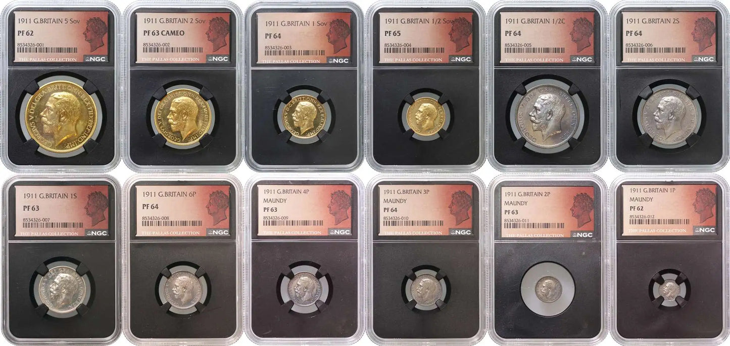 George V 1911 12-coin proof Set, PF62-65, Coronation issue